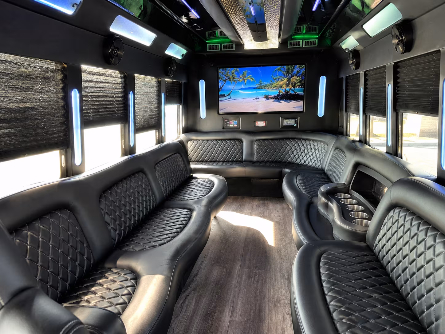 Passenger watching the Carrollton scenery during a regional party bus road trip