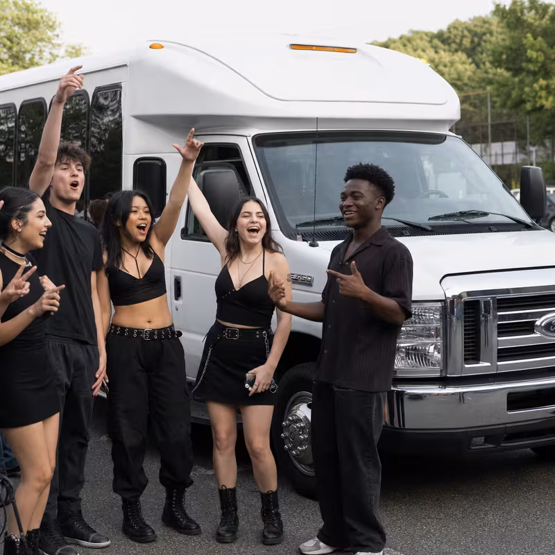 Black Mercedes Sprinter van staged for an Carrollton Concert Transportation group