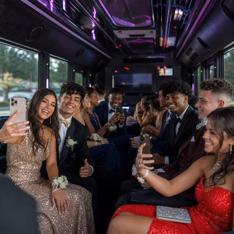 Black Mercedes Sprinter van staged for an Carrollton Prom & Homecoming Transportation group