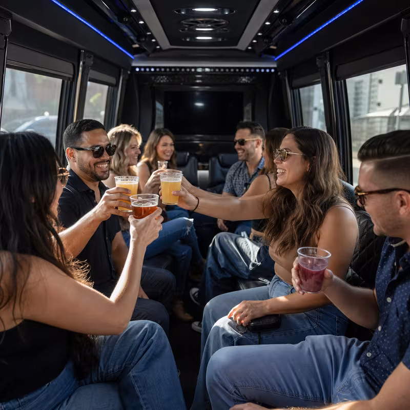 Black Mercedes Sprinter van staged for an Carrollton Winery & Brewery Tour Transportation group
